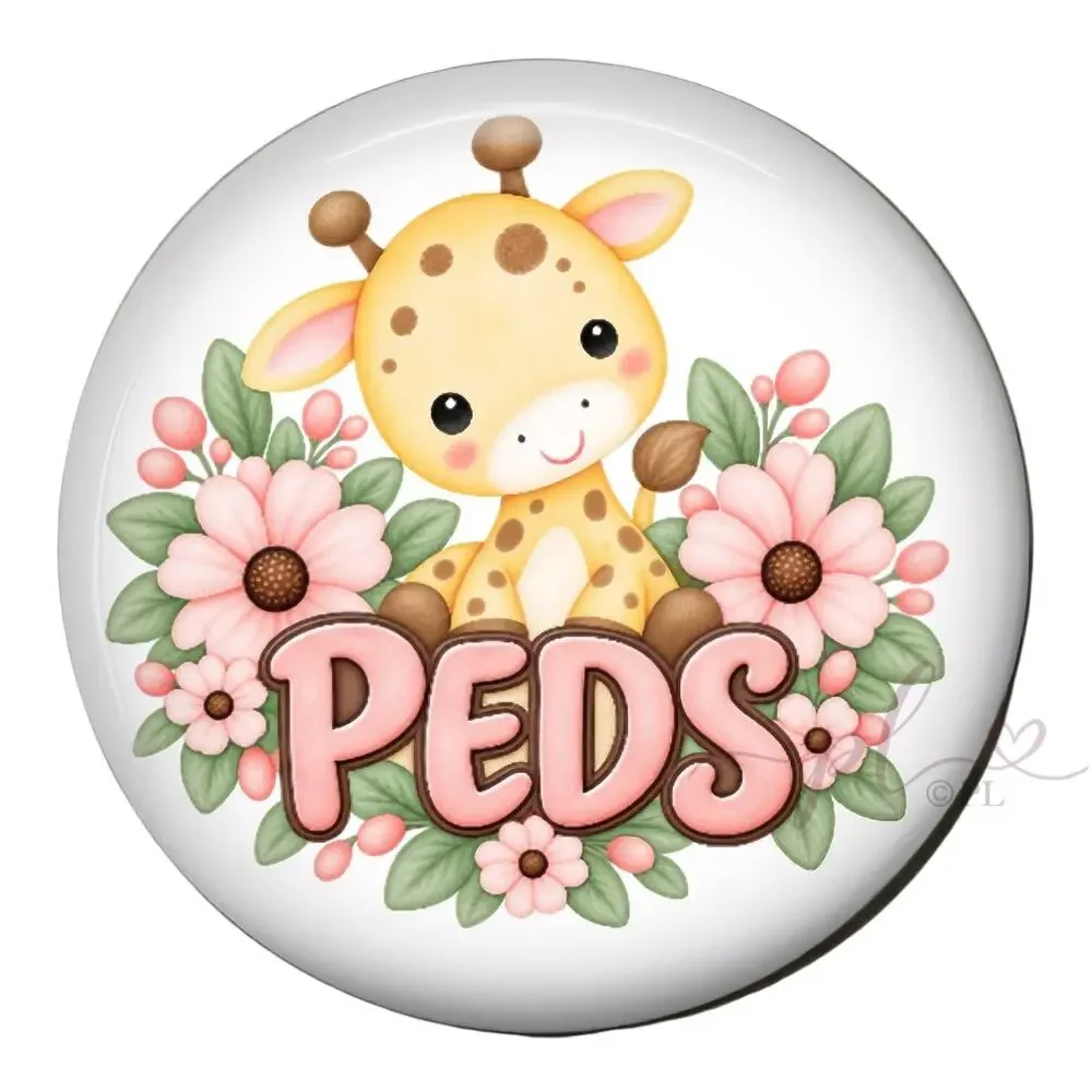 PEDS Nurse Badge Reel Pediatric Nurse RN Cute Giraffe Floral ID Holder Gift